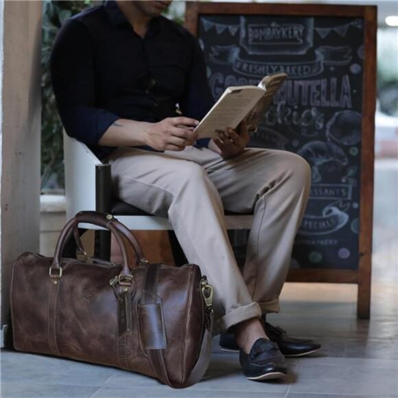 Leather Duffle Bag for Men - Full Grain Leather Travel Bag - TSA Approved Carry - Picture 2 of 7